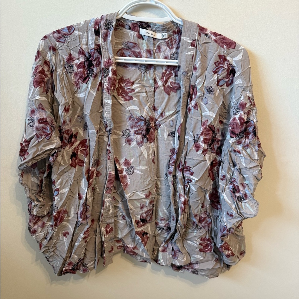 Talula Floral Cardigan in Gray and Burgundy